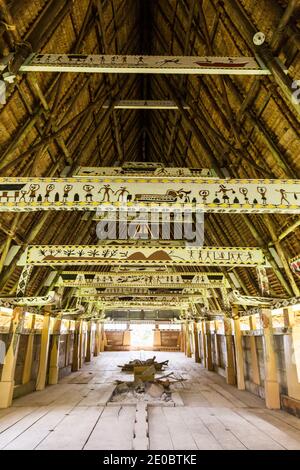 Interior of Bai Rekeai, Bai is traditional wooden house, Men’s meeting house, Aimeliik, Island of Babeldaob, Palau, Micronesia, Oceania Stock Photo