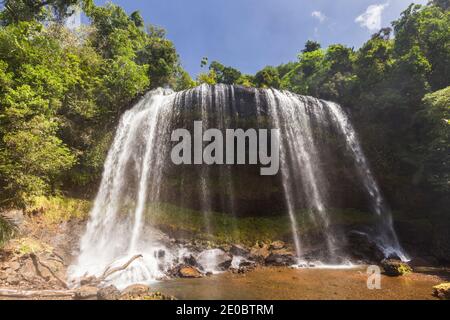 Ngardmau Waterfall in deep jngule of rain forest mountain, Ngardmau, Island of Babeldaob, Palau, Micronesia, Oceania Stock Photo