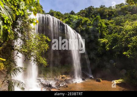 Ngardmau Waterfall in deep jngule of rain forest mountain, Ngardmau, Island of Babeldaob, Palau, Micronesia, Oceania Stock Photo