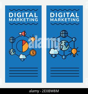 Digital marketing icon set in frames design, ecommerce and shopping online theme Vector illustration Stock Vector
