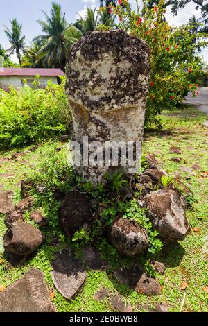 Traditional Face stone monolith, named Mother and Child, near Ngermid, Island of Koror, Koror, Palau, Micronesia, Oceania Stock Photo