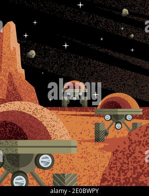 Space robots on planet of universe cosmos and futuristic theme Vector illustration Stock Vector