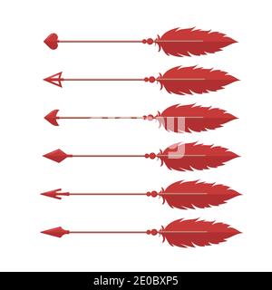 Cupid's arrows. Valentines weapon isolated on white background. Cute festive elements of 14 february. Vector illustration in flat cartoon style Stock Vector