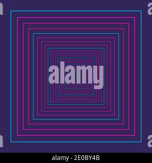 An abstract concentric neon square shape background image. Stock Vector
