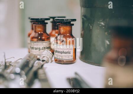 German Deutsch Wehrmacht World War Ii Times Old Medical Glass Capacity With Medical Solution Small Vintage Bottles Wwii Ww2 Stock Photo Alamy