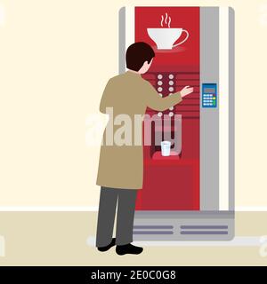 Man using coffee vending machine, conceptual vector Stock Vector