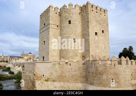 Spain, Cordoba, the Calahorra tower is a fortified gate, built in the 12th century to protect the Roman bridge, it was declared historical, monument. Stock Photo