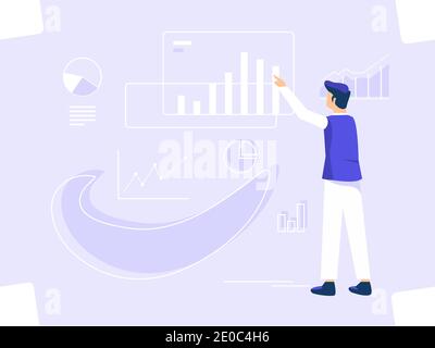 Digital graphic concept. men and annual chart data. used for web, posters, flyers. flat vector illustration. Stock Vector
