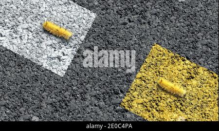 Exposure to risk management business concept and mitigation survival skills or liability metaphor as a safety strategy with two caterpillars. Stock Photo