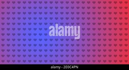 Panoramic pattern background with hearts on blue and red gradient. Stock Photo