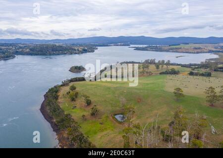 Aerial view of Tamar river in Tasmania, Australia Stock Photo