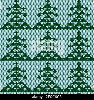 Ornamental knitting seamless vector pattern in green hues as a fabric texture Stock Vector