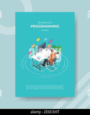 programming concept for template banner and flyer with isometric style ...
