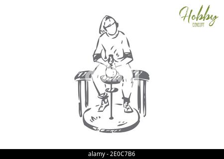 Ceramist hobby concept sketch. Creating vase during pottery class. Potter making things from clay. Amateur craftsmanship. Doing something creative, fu Stock Vector