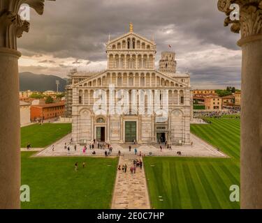 Europe, Italy, tuscany, Pisa. Framed dome of Pisa with clouds. Very popular tourist destination in Italy. cathedral of Pisa