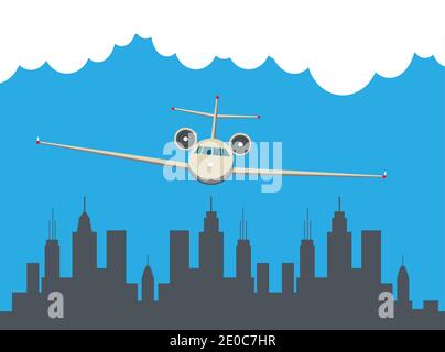 Airplane flying over a urban city. Stock Vector