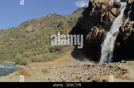 scenic view of nuranang waterfalls or jang waterfalls (bong bong falls), a popular tourist destination of tawang in arunachal pradesh, india Stock Photo