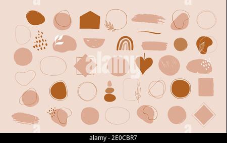 Collection of vector hand drawn abstract brush strokes, design elements, organic shapes, abstract backgrounds, logo elements Stock Vector