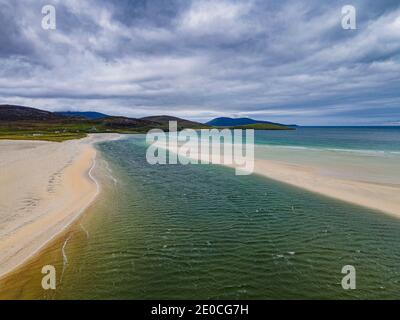 Aerial of Luskentyre Beach, Isle of Harris, Outer Hebrides, Scotland, United Kingdom, Europe Stock Photo
