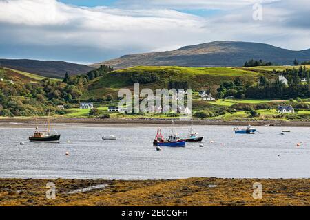 View over the bay of Uig, Isle of Skye, Inner Hebrides, Scotland, United Kingdom, Europe Stock Photo