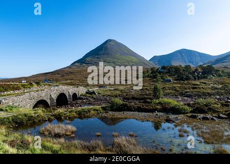 Sligachan Old Bridge, Black Cuillin ridge, Isle of Skye, Inner Hebrides, Scotland, United Kingdom, Europe Stock Photo