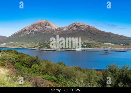 Majestic Black Cuillin mountain range under a clear blue sky on the ...