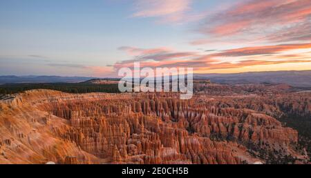 Panoramic view over the Silent City from the Rim Trail at Inspiration Point, dawn, Bryce Canyon National Park, Utah, United States of America Stock Photo