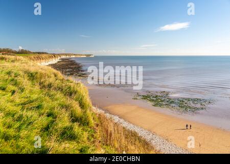 View of Flamborough Head from North Beach shoreline, Bridlington, North Yorkshire, England, United Kingdom, Europe Stock Photo