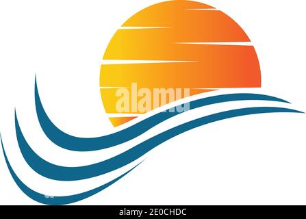 sea Water wave and sun icon vector illustration design logo - Vector Stock Vector