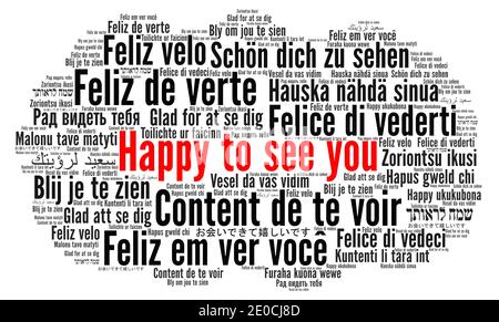 Happy to see you word cloud in different languages Stock Photo