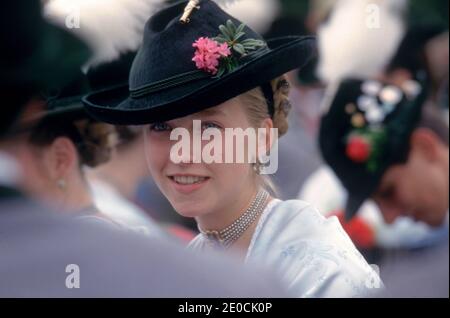 Germany /Bavaria /Munich/Oktoberfest/ Young woman wearing traditional clothes attending Oktoberfest in Munich . Stock Photo