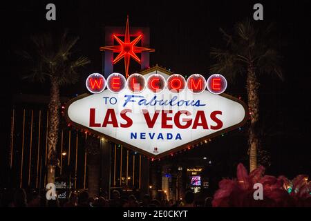 Illuminated welcome to fabulous Las Vegas sign Stock Photo