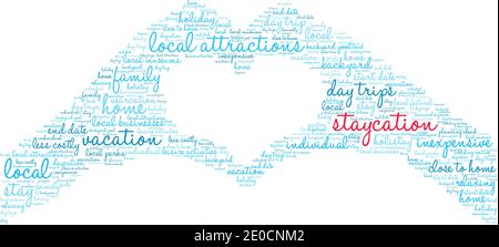 Staycation word cloud on a white background. Stock Vector