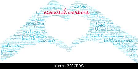 Essential Workers word cloud on a white background. Stock Vector
