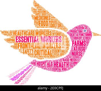 Essential Workers word cloud on a white background. Stock Vector