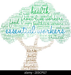 Essential Workers word cloud on a white background. Stock Vector