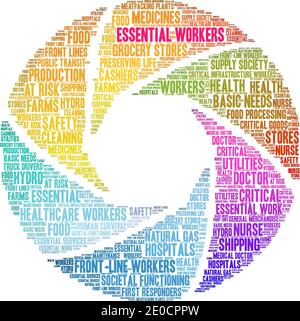Essential Workers word cloud on a white background. Stock Vector