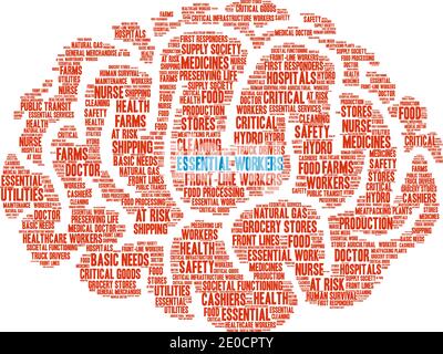 Essential Workers word cloud on a white background. Stock Vector