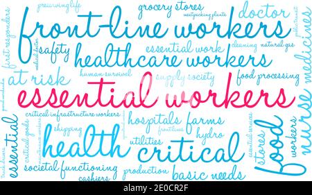 Essential Workers word cloud on a white background. Stock Vector