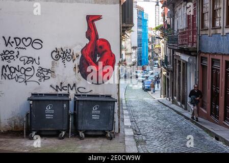 Graffiti on Rua de Cimo de Vila street in Porto city on Iberian Peninsula, second largest city in Portugal Stock Photo