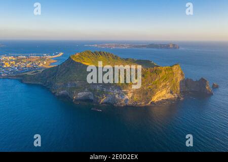 Sunrise view of Seongsan Ilchulbong known as sunrise peak at Jeju Island, Republic of Korea Stock Photo