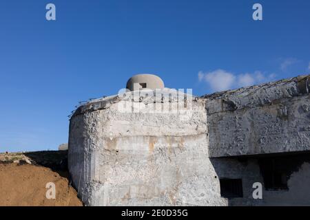 Detail of fortress and stronghold made of concrete. Defensive building from world war 2. Stock Photo
