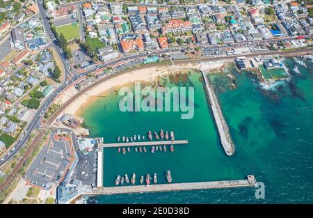 Cape Town, Western Cape, South Africa - 12.22.2020: Aerial photo of Kalk Bay Harbour Stock Photo