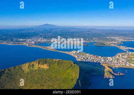 Sunrise view of Seongsan Ilchulbong known as sunrise peak at Jeju Island, Republic of Korea Stock Photo