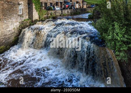 Waterfall on Gayle Beck in the small market town of Hawes, Yorkshire Dales, England, Uk Stock Photo