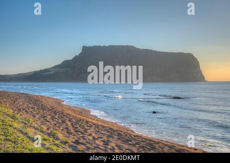 Morning view of Seongsan Ilchulbong known as sunrise peak at Jeju Island, Republic of Korea Stock Photo