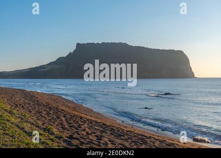 Morning view of Seongsan Ilchulbong known as sunrise peak at Jeju Island, Republic of Korea Stock Photo