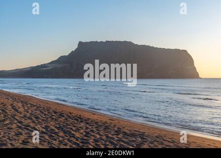 Morning view of Seongsan Ilchulbong known as sunrise peak at Jeju Island, Republic of Korea Stock Photo