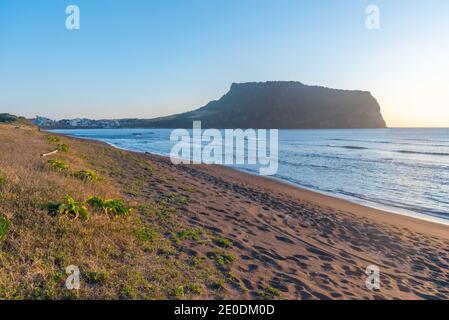 Morning view of Seongsan Ilchulbong known as sunrise peak at Jeju Island, Republic of Korea Stock Photo