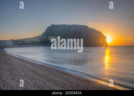 Morning view of Seongsan Ilchulbong known as sunrise peak at Jeju Island, Republic of Korea Stock Photo